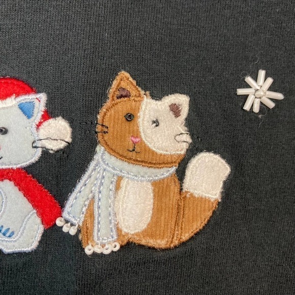 𝅺lemon Grass Studio Christmas Holiday Kitty Cat Long Sleeve T-Shirt Black Size S - Picture 10 of 12